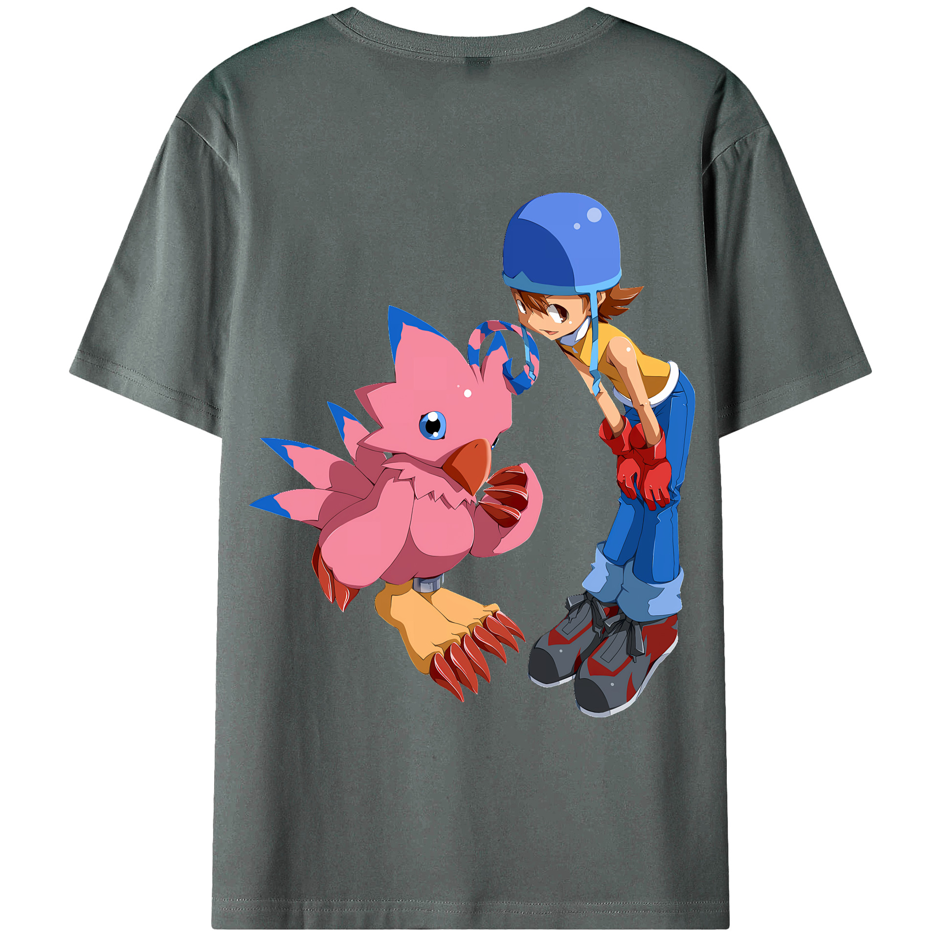 （画像用） Digimon デジタルモンスター/デジモン 綿100％ メンズ半袖Tシャツ（バックプリント） 通気性
